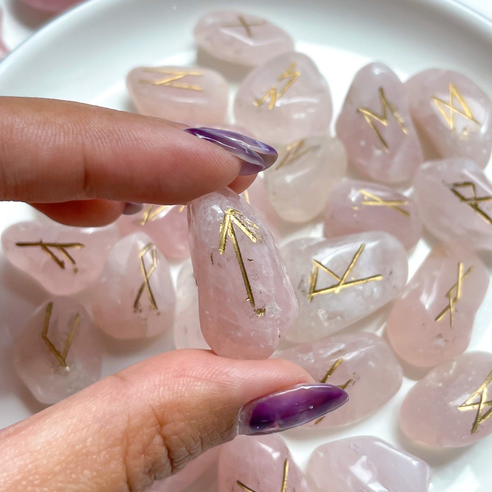 Alphabetised Rose Quartz Rune Stones