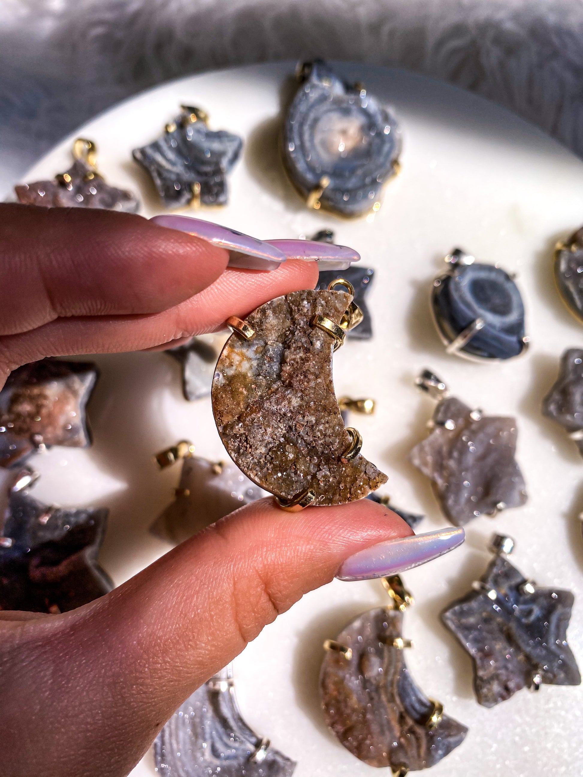 Druzy Chalcedony Pendants/Keychains