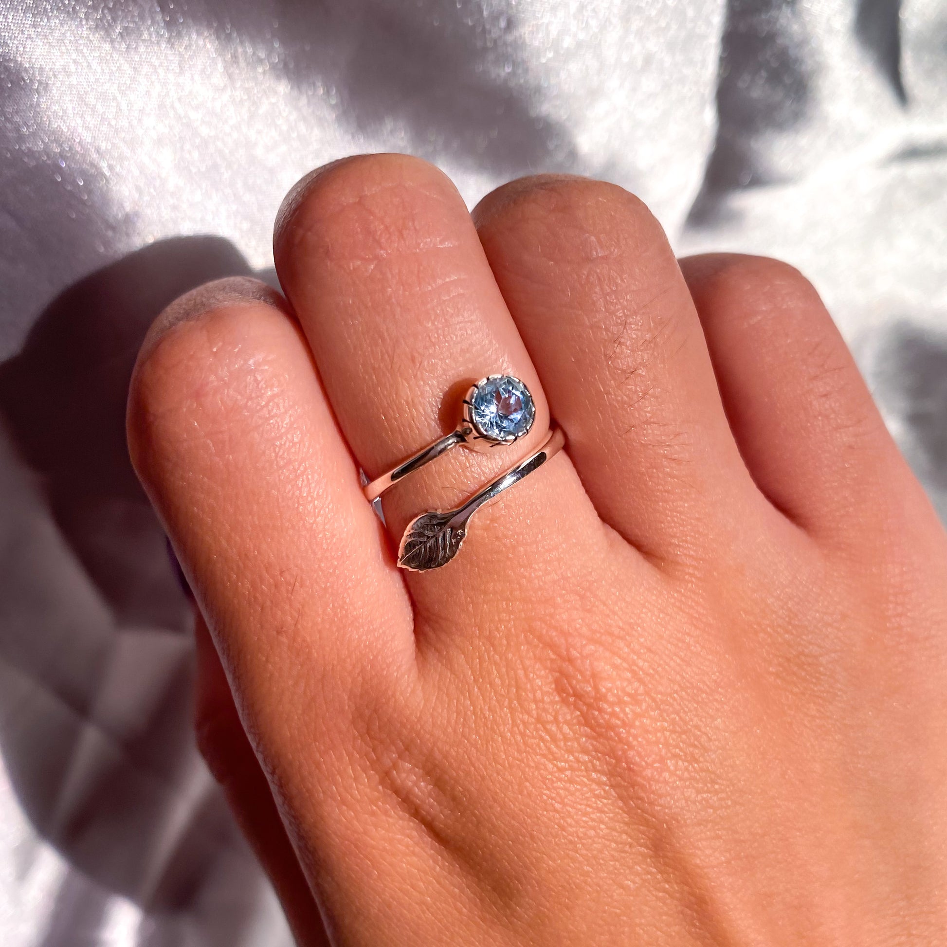 Blue Topaz Gemstone in 925 Sterling Silver Leaf Ring - Preorder
