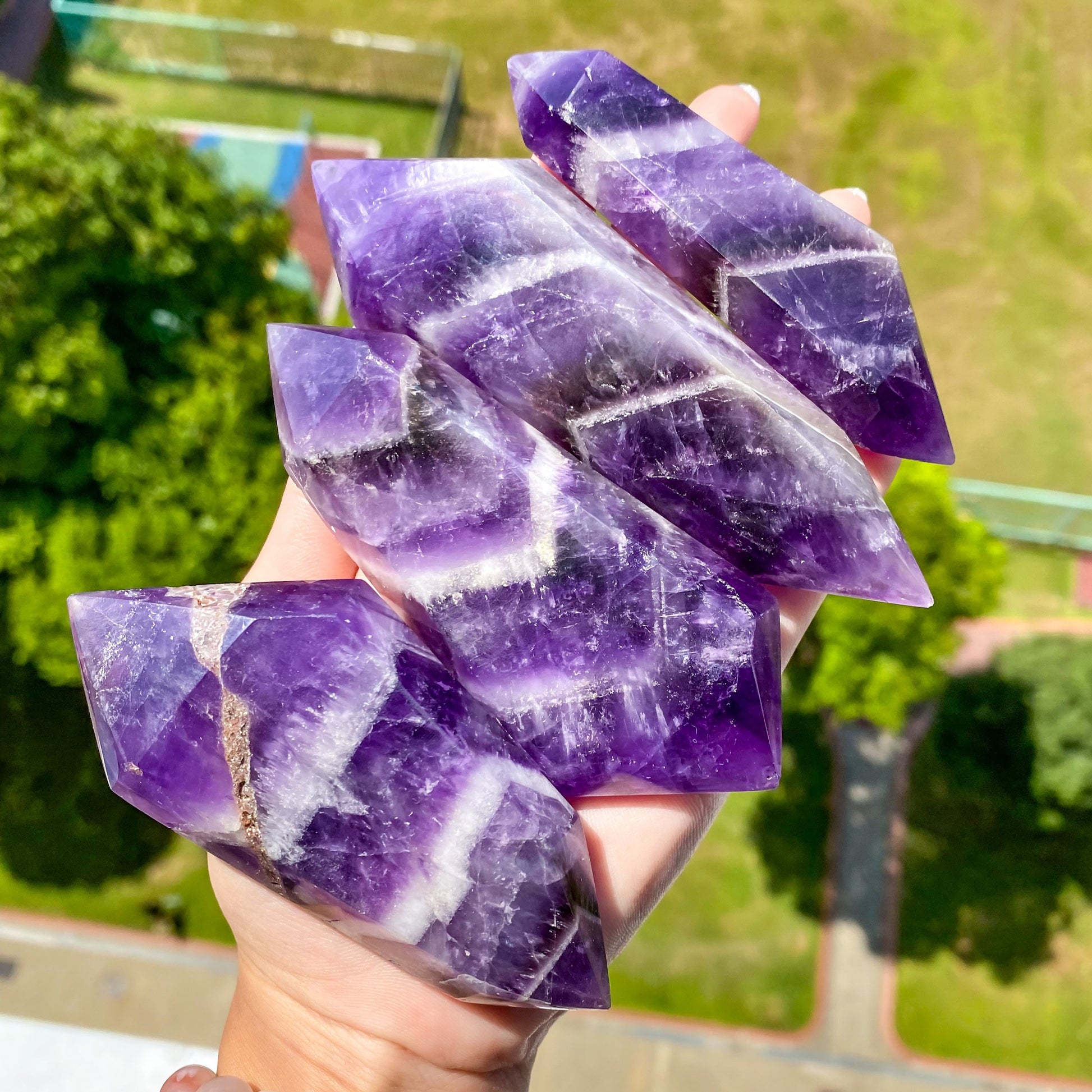Chevron Amethyst Quartz Double Terminated Point
