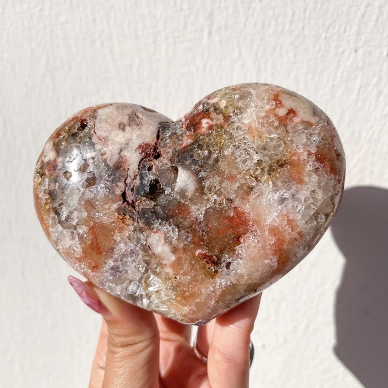 Pink Amethyst Puffy Heart with Quartz and Red Hematite