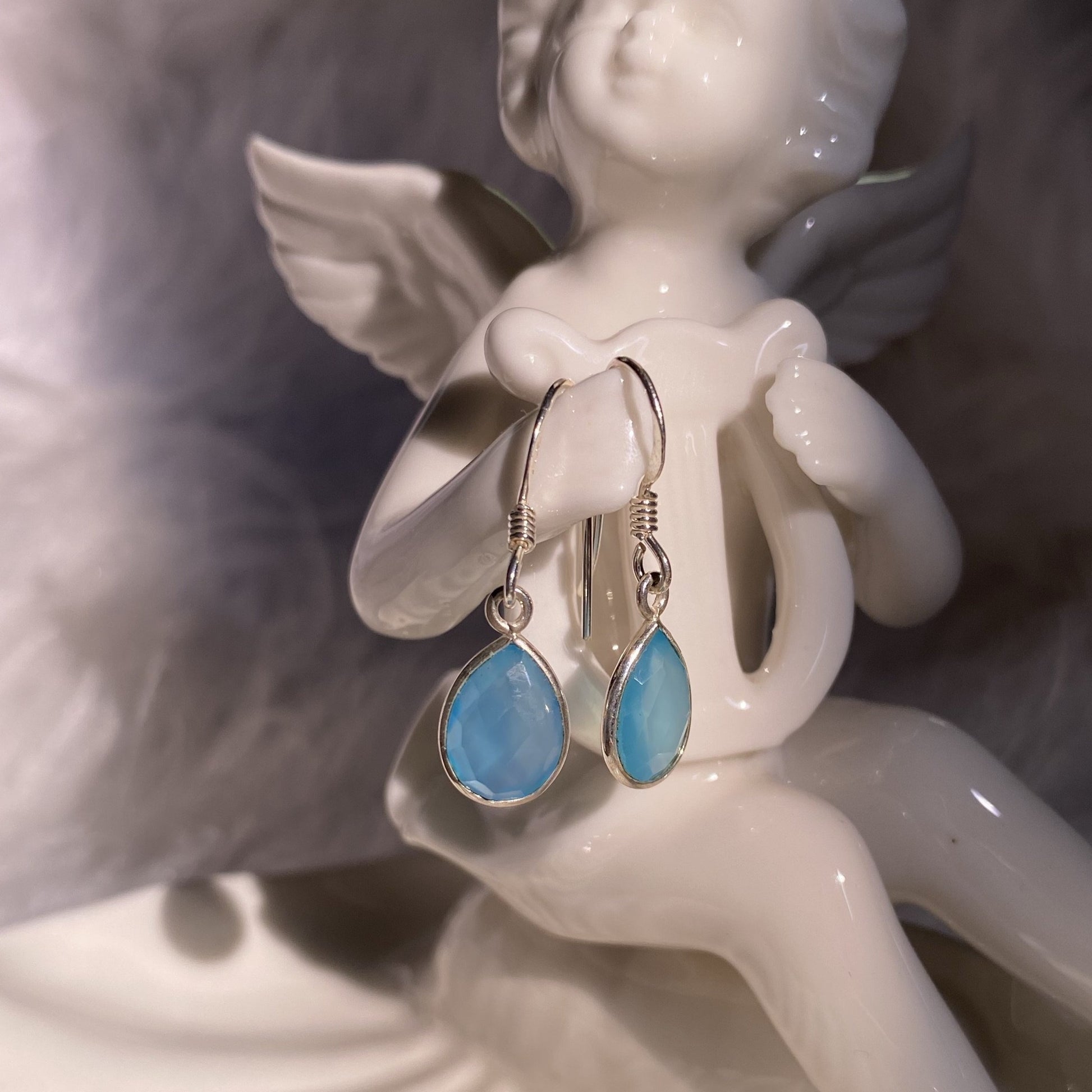 Blue Chalcedony Silver Drop Earrings