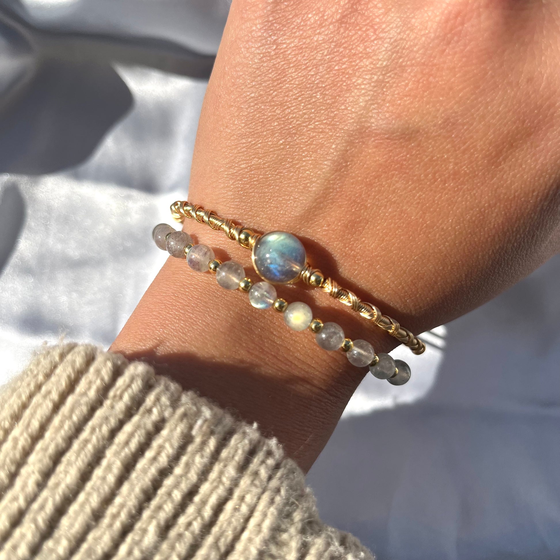 Crystal Bead Bangles - Rose Quartz, Labradorite, Amethyst high grade