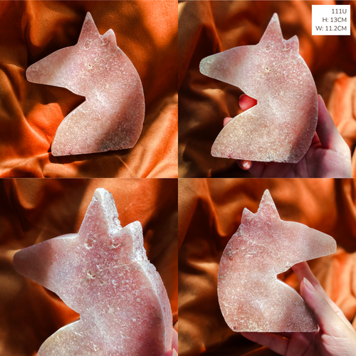 pink amethyst carved into unicorn head