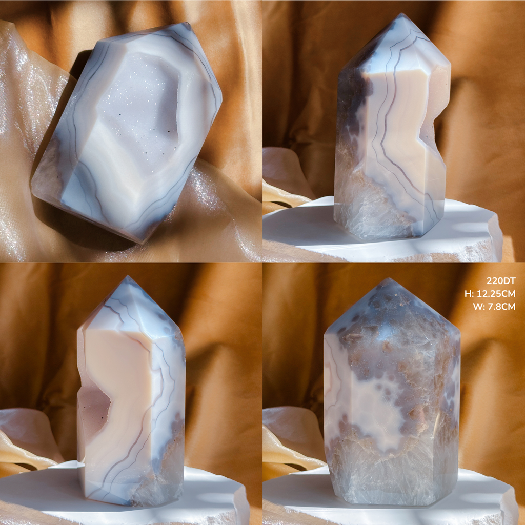 Milky Druzy Agate tower