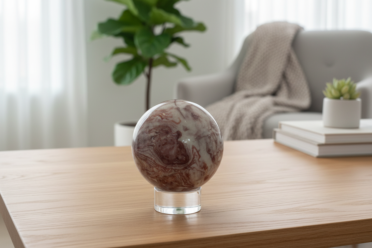 5.5cm Rosetta Jasper Sphere on Transparent Stand