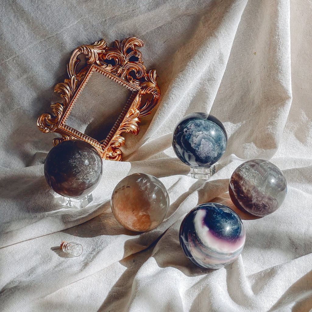 Banded Purple and Blue Galaxy Fluorite sphere