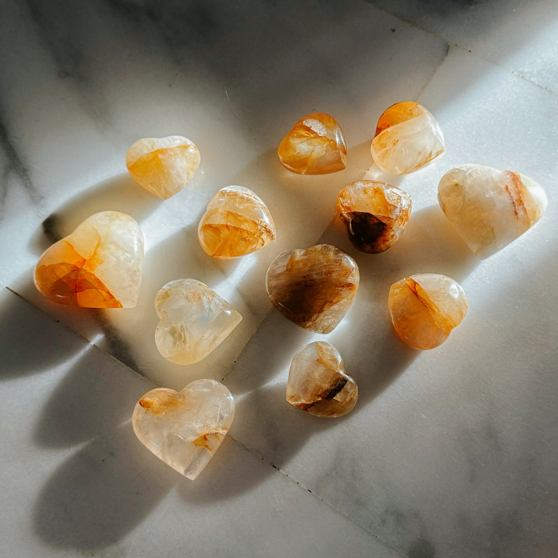 Red and Yellow Hematoid Hearts from Brazil - Golden Healer mixed Fire Quartz