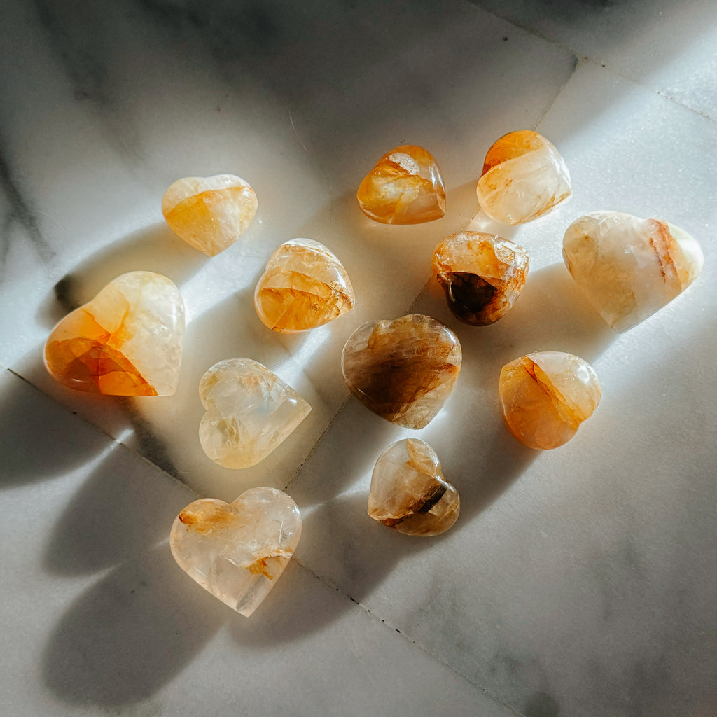 Red and Yellow Hematoid Hearts from Brazil - Golden Healer mixed Fire Quartz