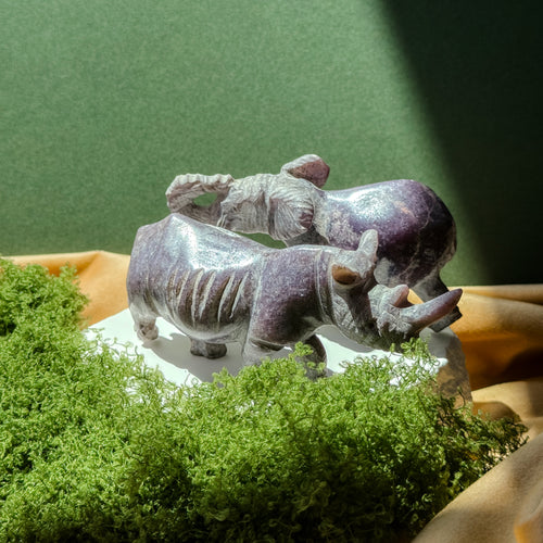 Lepidolite animal carvings