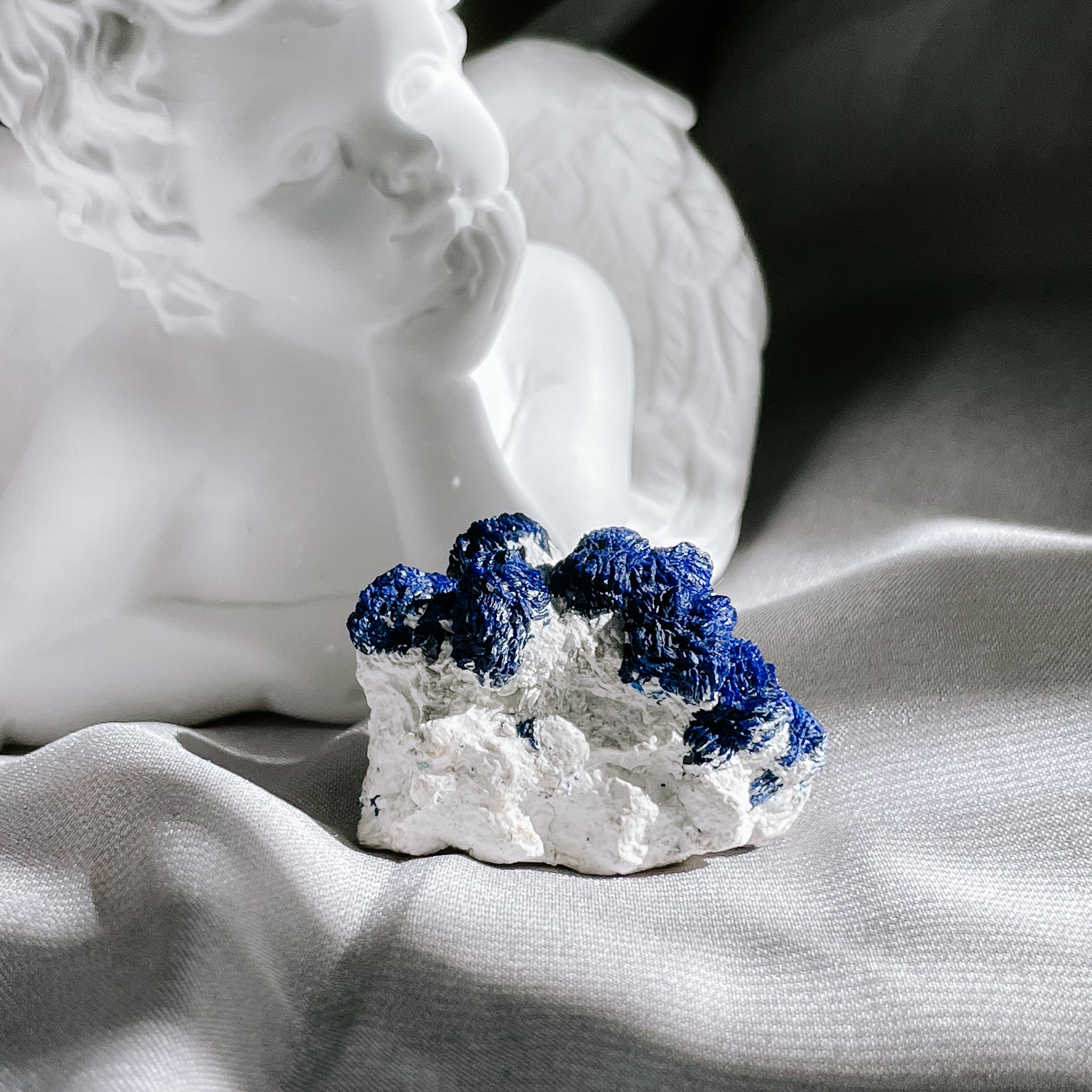 Rare Russian Azurite on Matrix Cabinet Collectible Specimen from Poteryaevskoe Mine