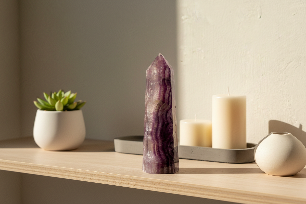 Chevron amethyst tower in home decor setting