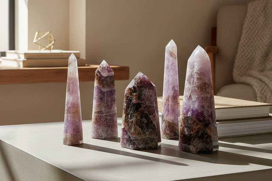 Chevron amethyst towers in home decor setting