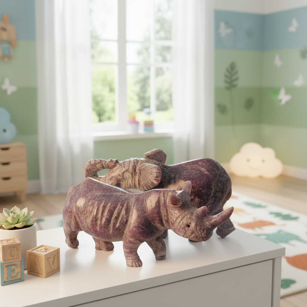 Fluorite hippo carvings in kids room