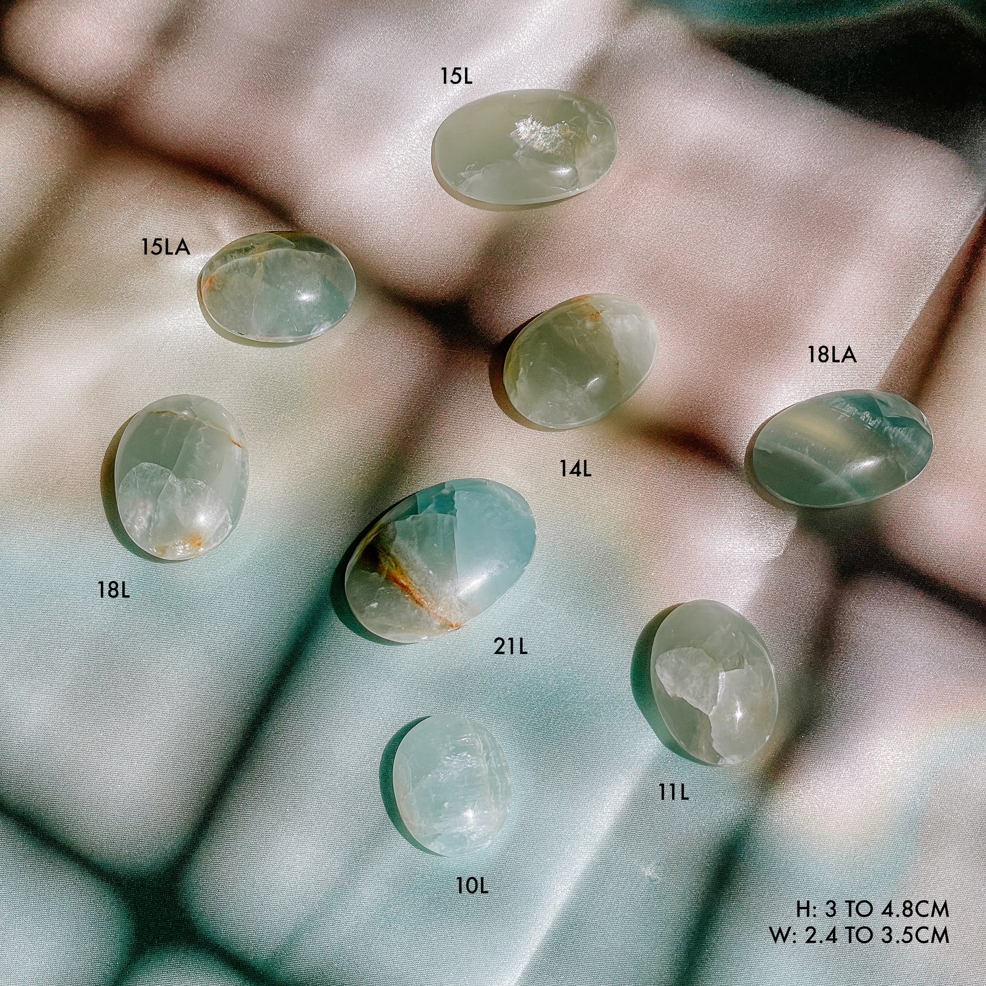 Lemurian Aquatine Calcite Palm Stones