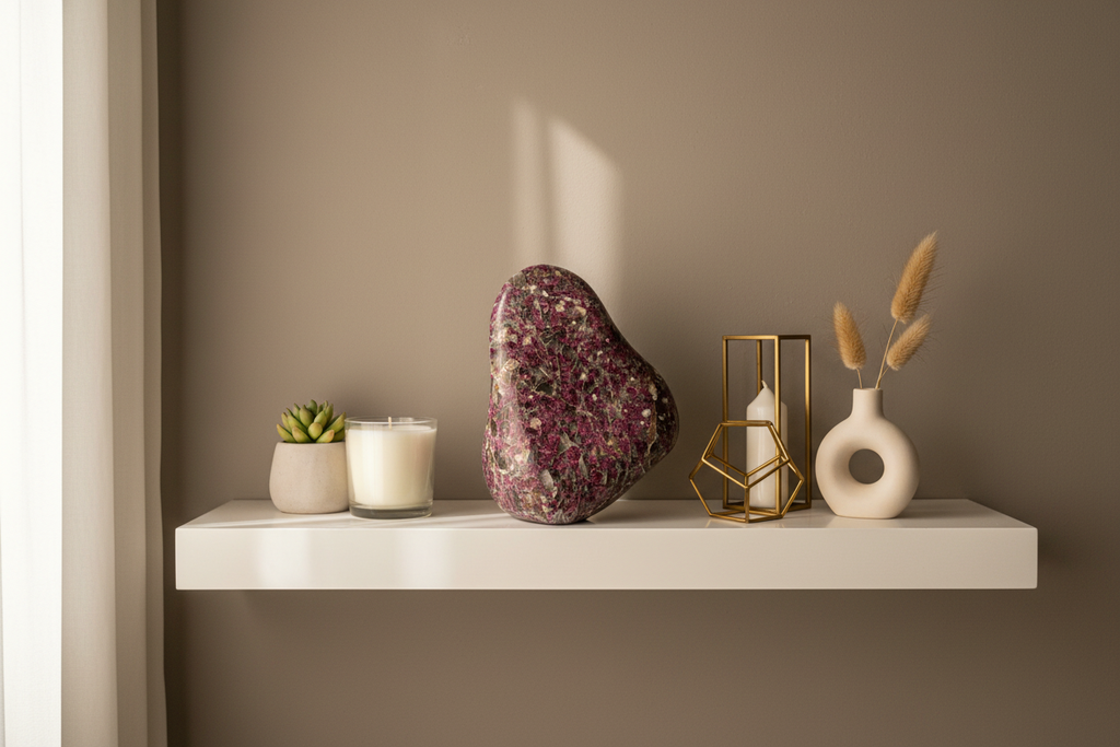 Pink crystal in home decor setting