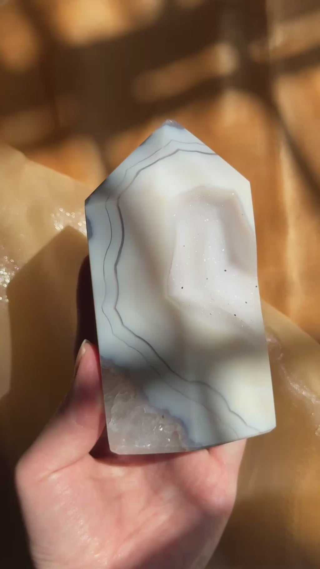 Milky Druzy Agate tower