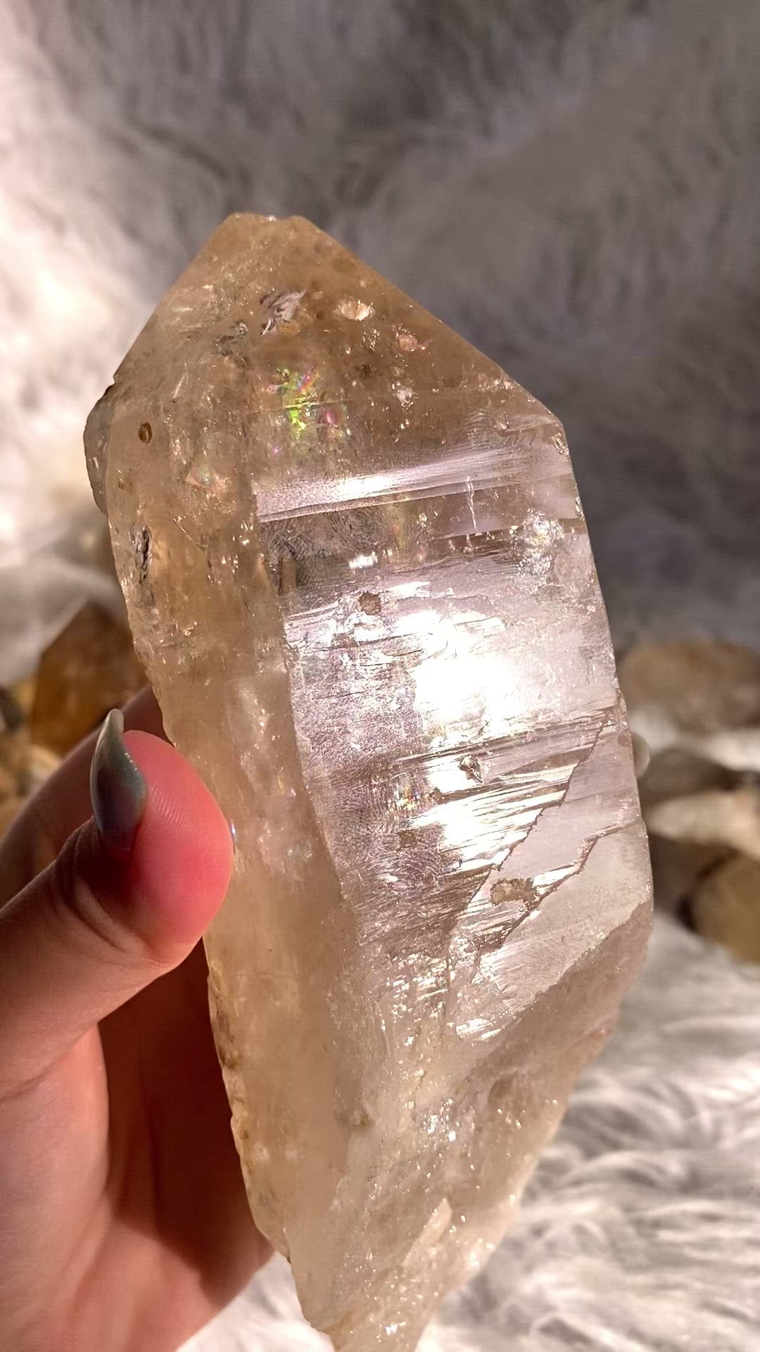 Natural Etched Raw Brazilian Champagne Colored Citrine Point with Yellow Mica