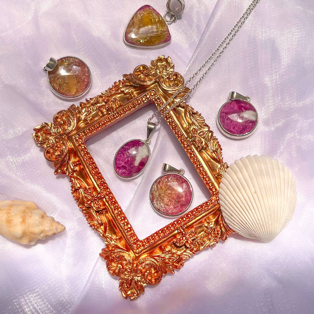 Russian Tourmaline Bicolor Gemstone Pendants in Pink and Orange