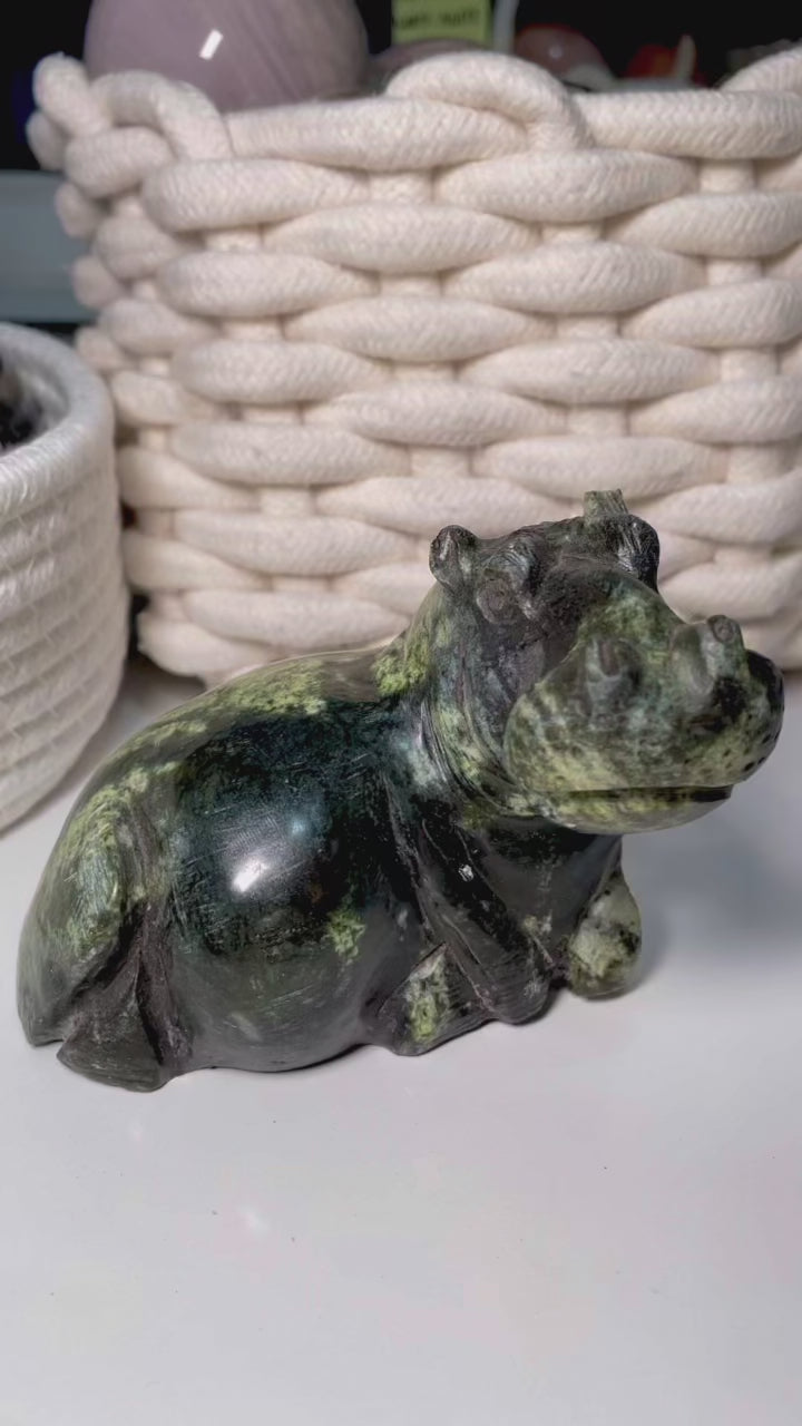 Majestic Verdite / African Jade Hippopotamus Sculpture