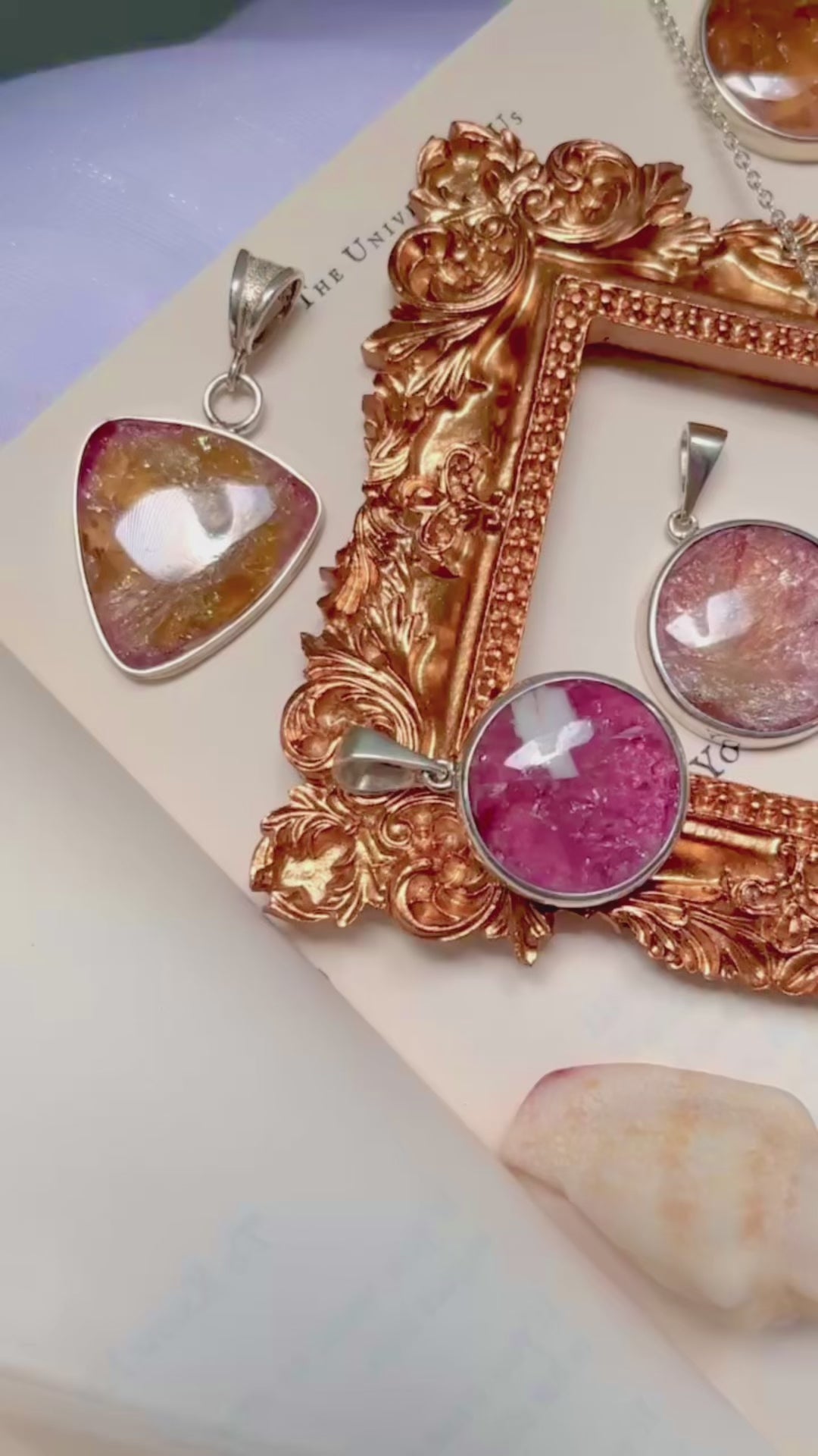 Russian Tourmaline Bicolor Gemstone Pendants in Pink and Orange