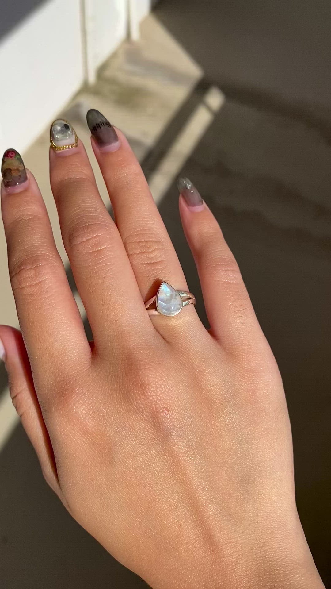 Large Moonstone on Split Band Silver Ring MR-02