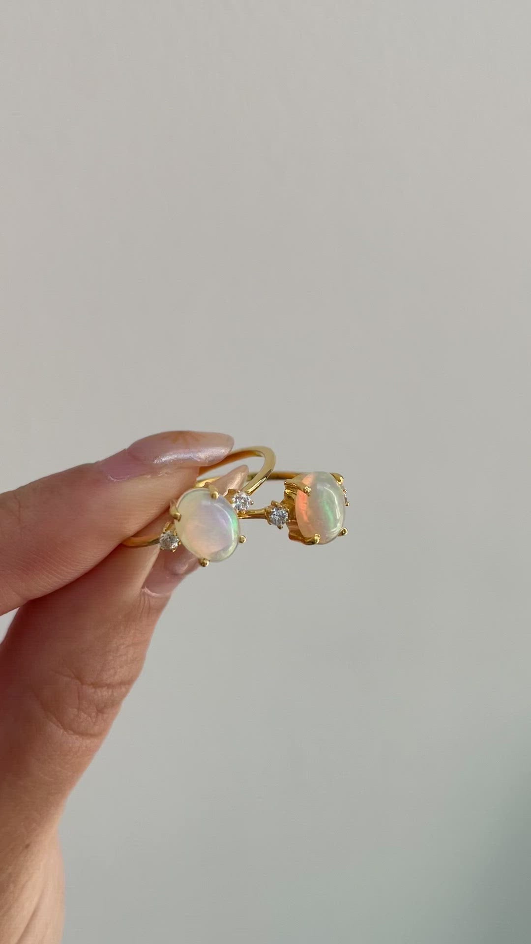 Ethiopian Opal Large Gem with Side Zircons on 18k Gold Filled Band