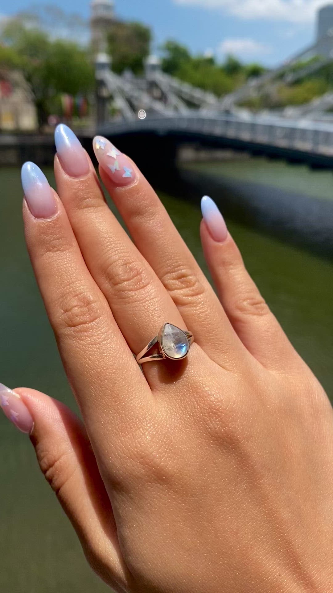 Large Moonstone on Split Band Silver Ring MR-02