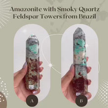 Load and play video in Gallery viewer, Amazonite with Smoky Quartz Feldspar Towers from Brazil
