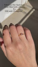 在图库查看器中加载和播放视频，Ethiopian Fire Opal with 3 Zircon Ring with Dainty Gold Band OR-01
