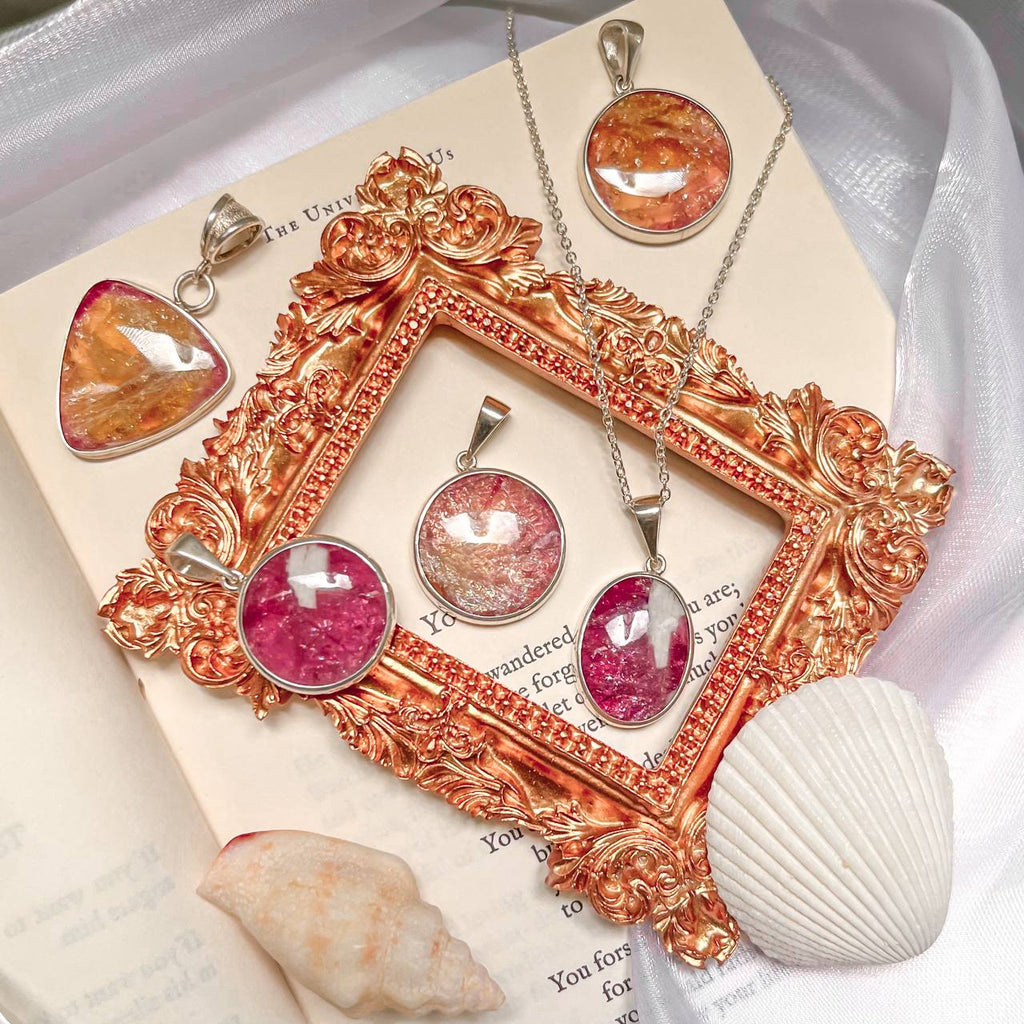 Russian Tourmaline Bicolor Gemstone Pendants in Pink and Orange