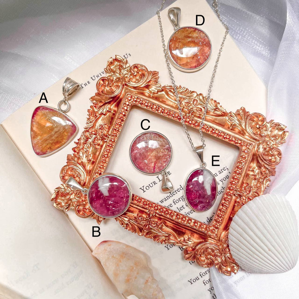 Russian Tourmaline Bicolor Gemstone Pendants in Pink and Orange