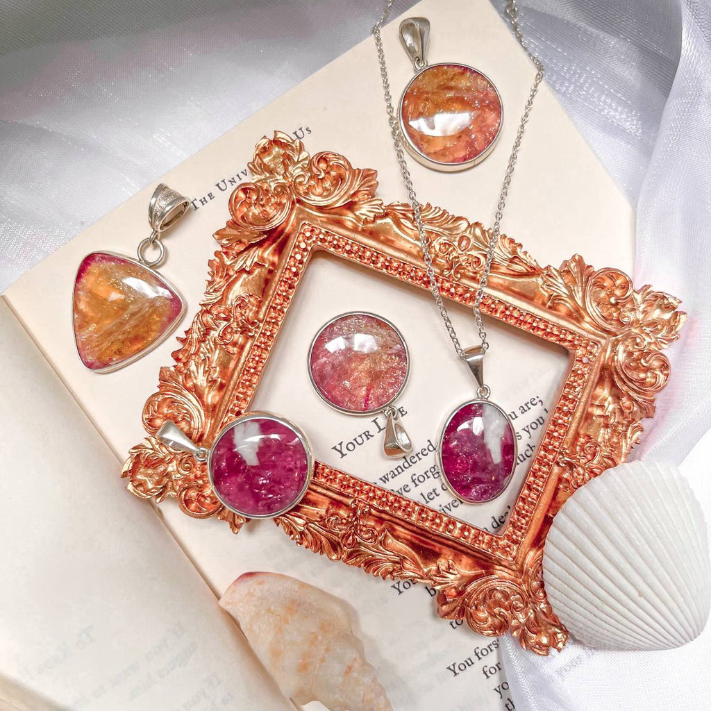 Russian Tourmaline Bicolor Gemstone Pendants in Pink and Orange