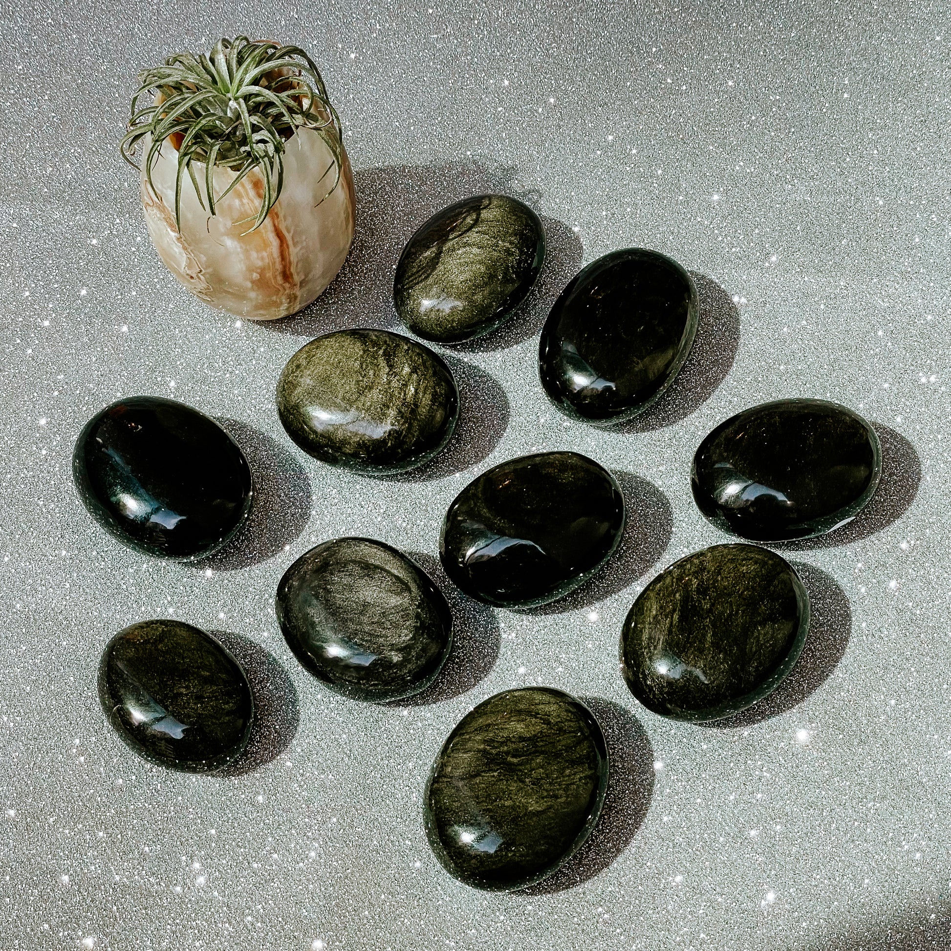 Gold Sheen Obsidian Palm Stones
