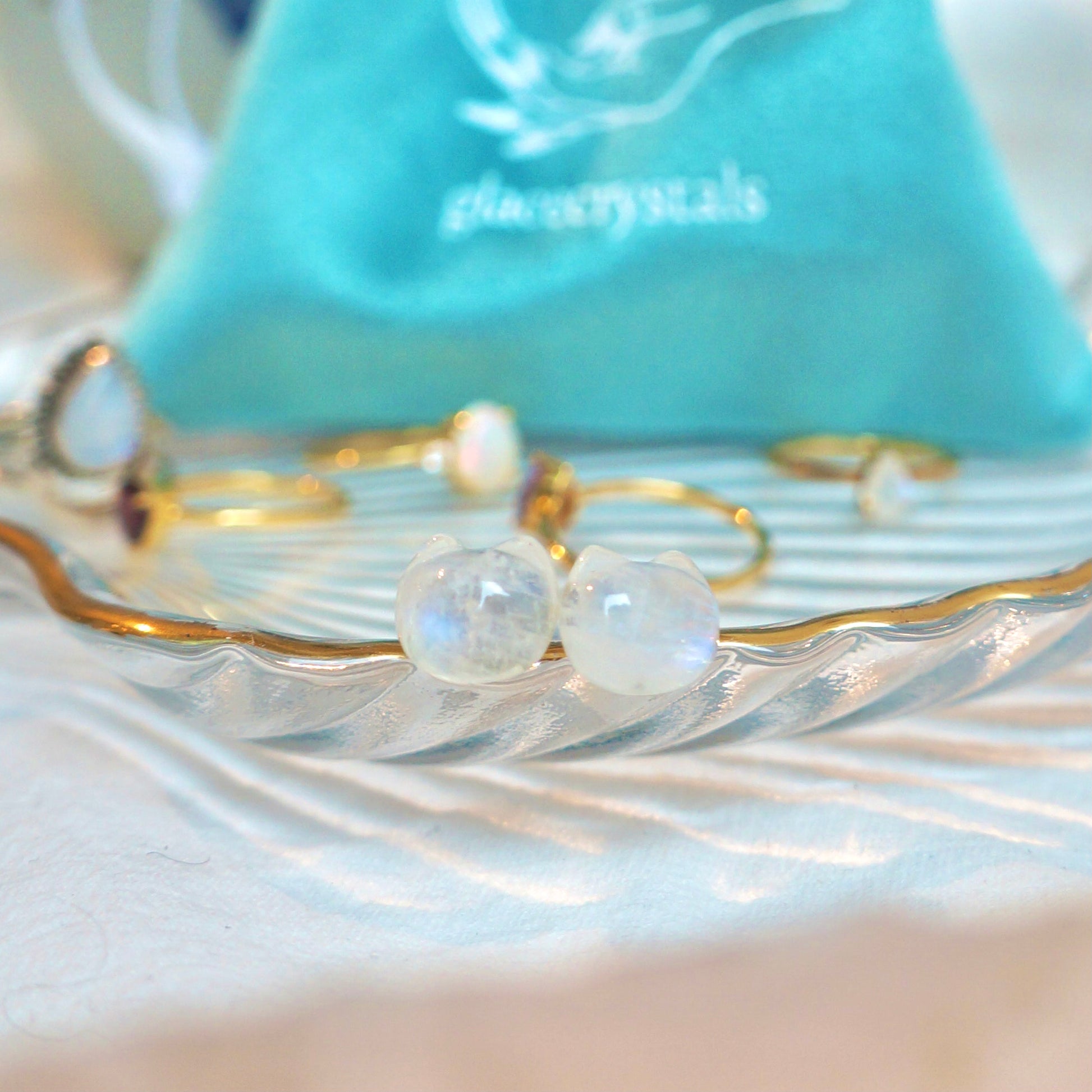 Cat Head Moonstone Stud Earring
