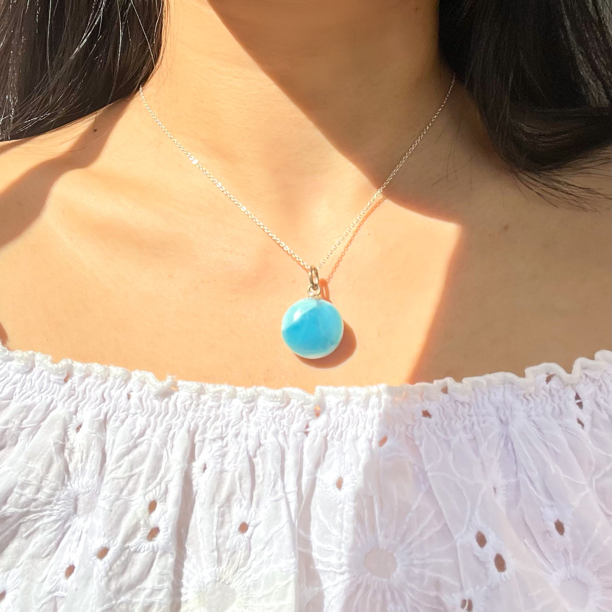 Rare Larimar Round Pendant