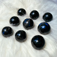Load image into Gallery viewer, Polished Larvikite Labradorite Mini Spheres
