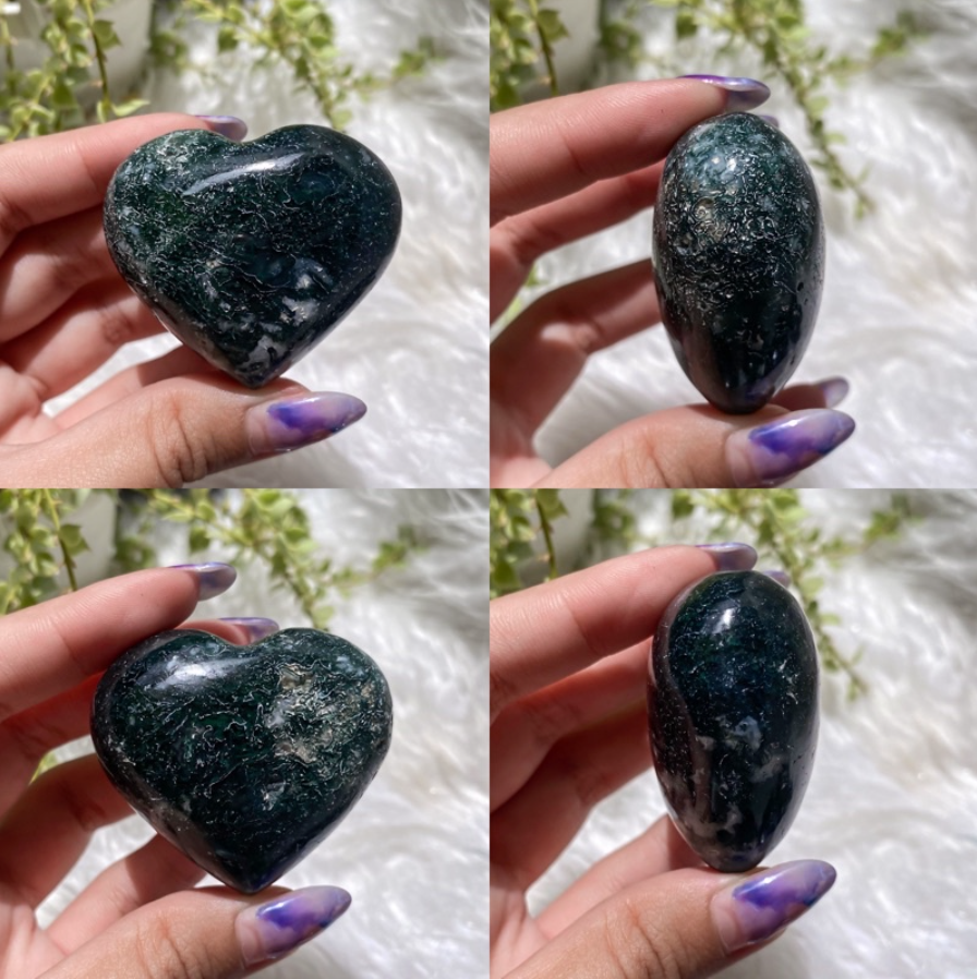 Moss Agate Puffy Hearts