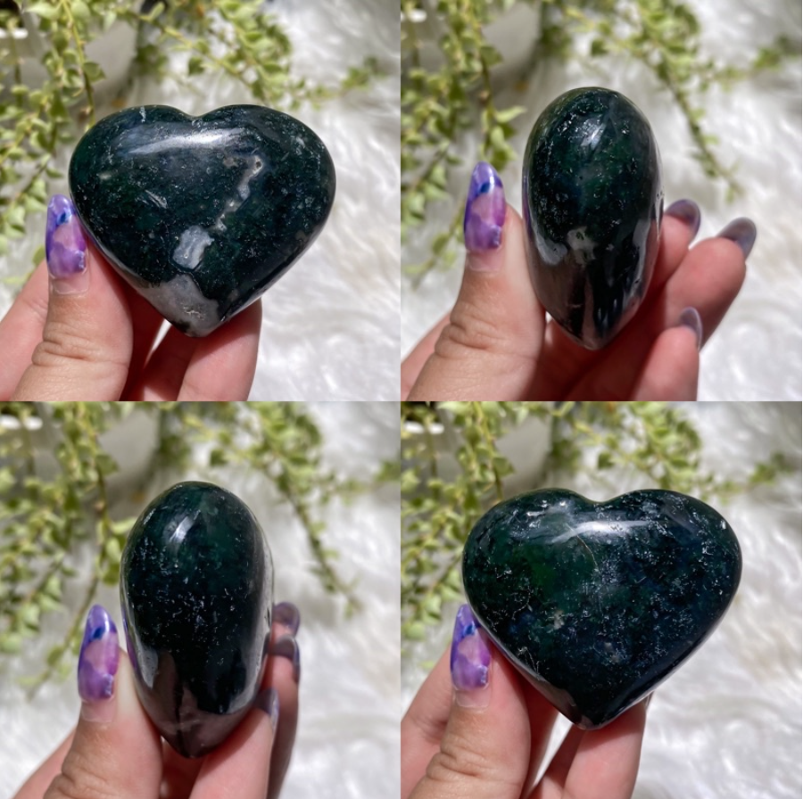 Moss Agate Puffy Hearts