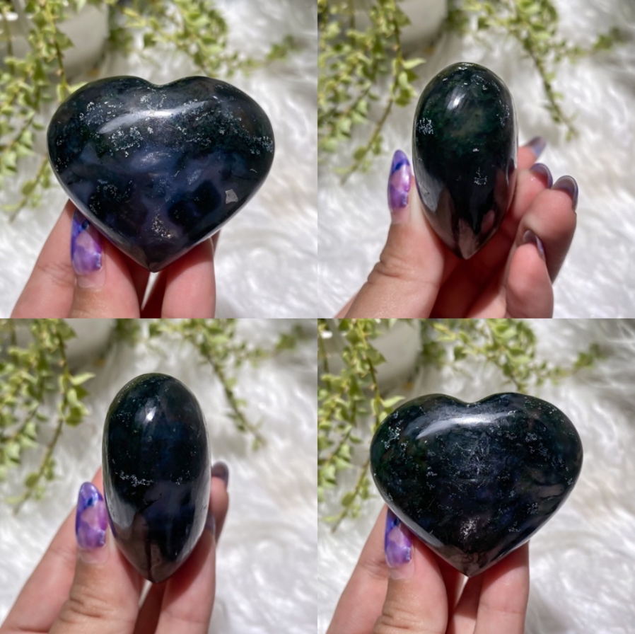 Moss Agate Puffy Hearts