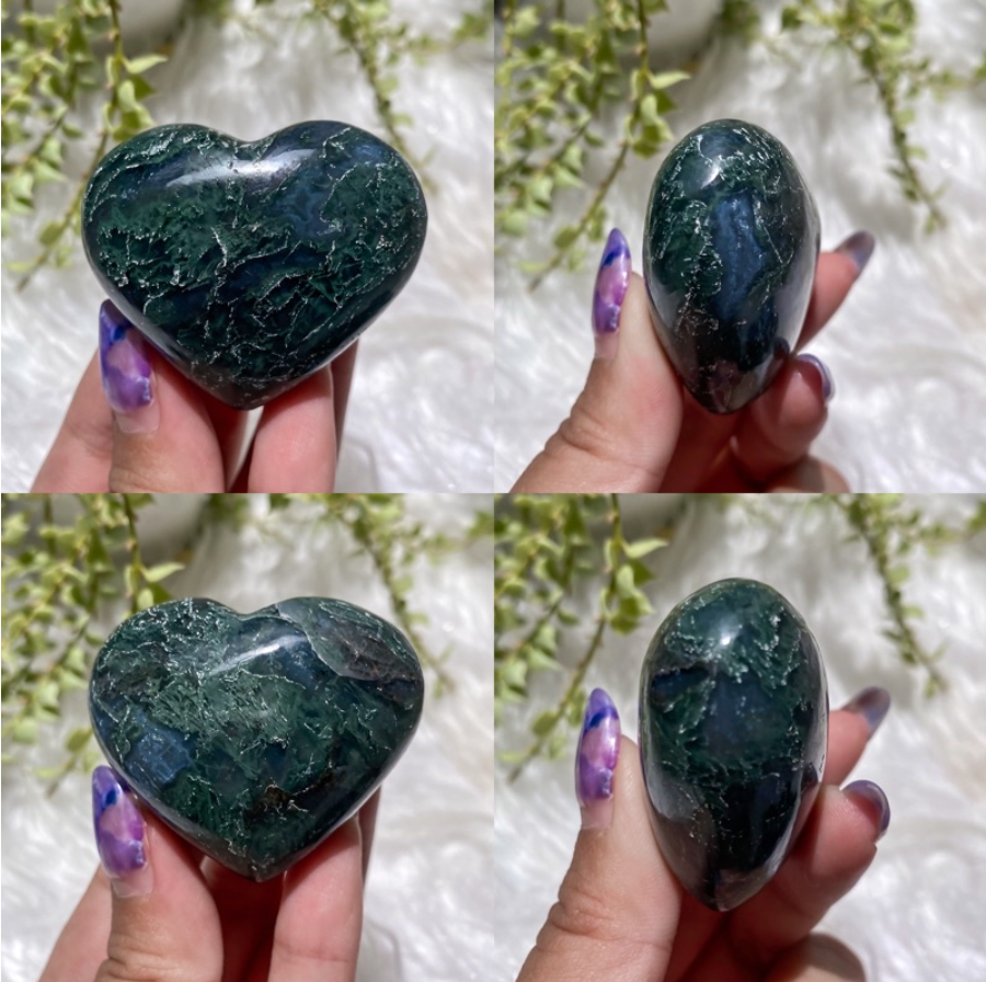 Moss Agate Puffy Hearts