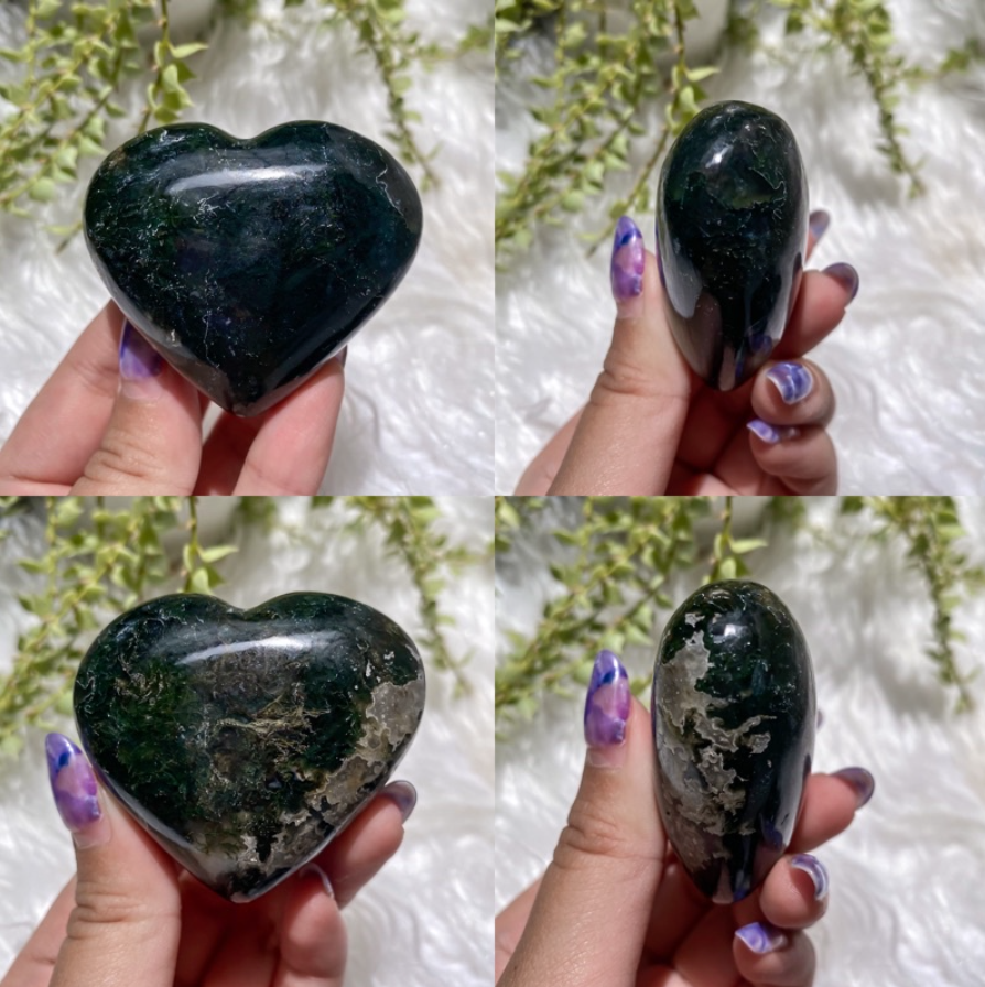 Moss Agate Puffy Hearts