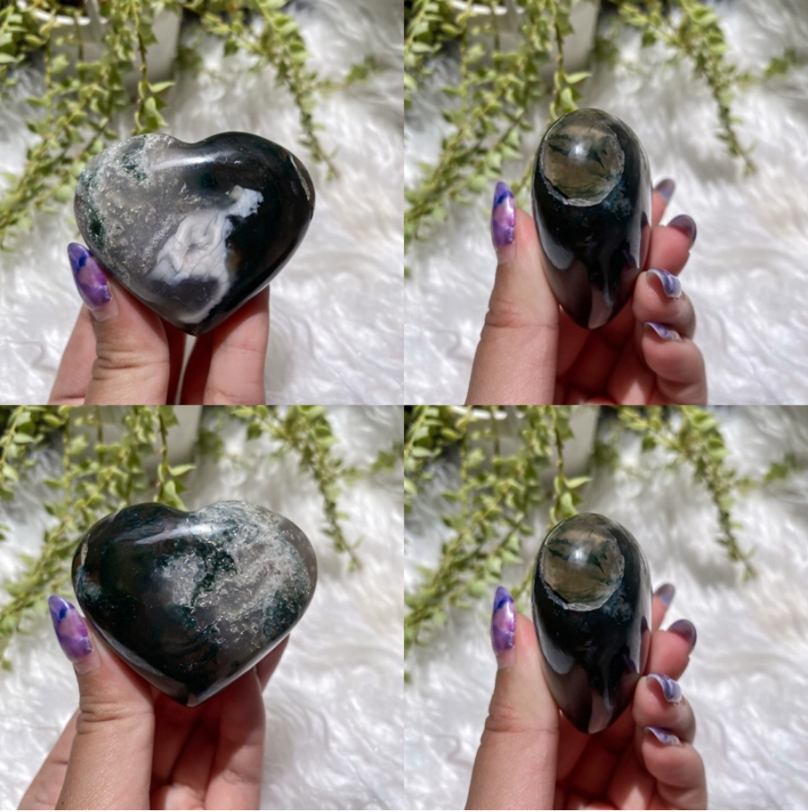 Moss Agate Puffy Hearts