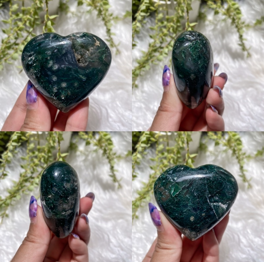 Moss Agate Puffy Hearts