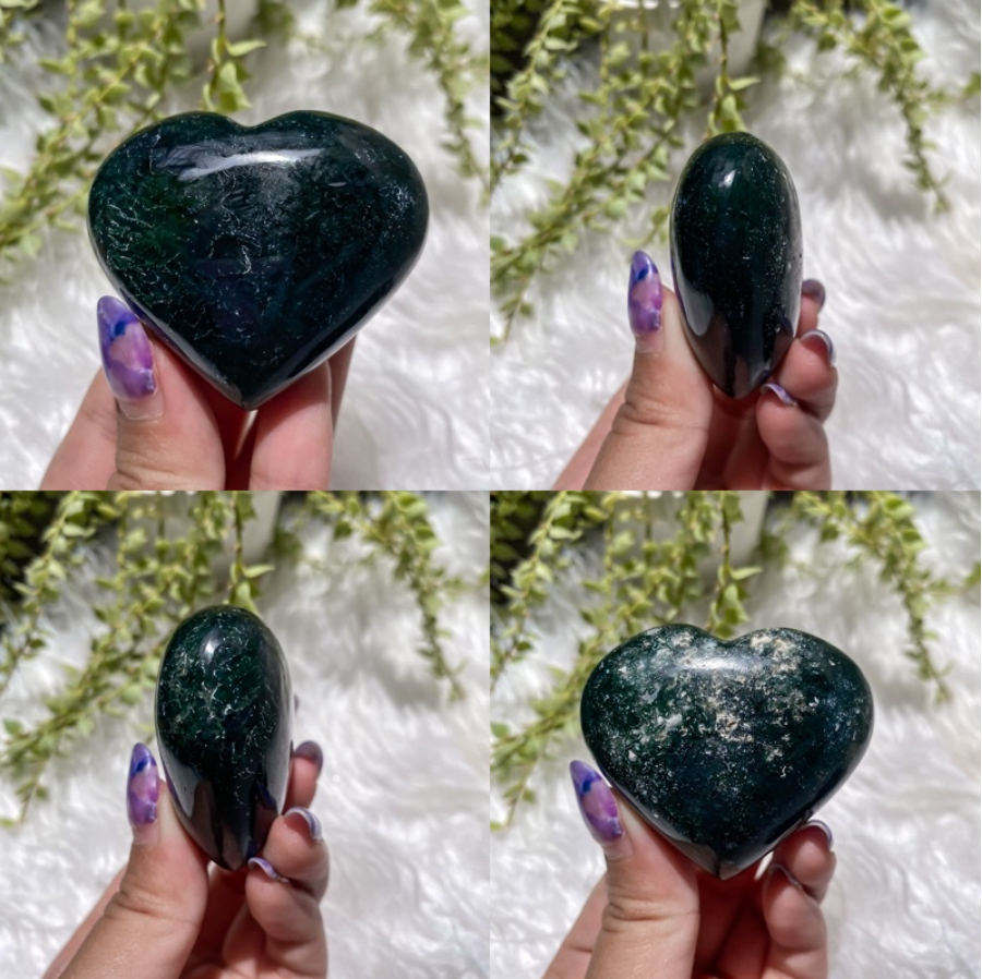 Moss Agate Puffy Hearts