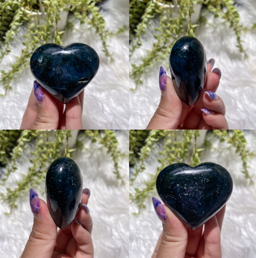 Moss Agate Puffy Hearts