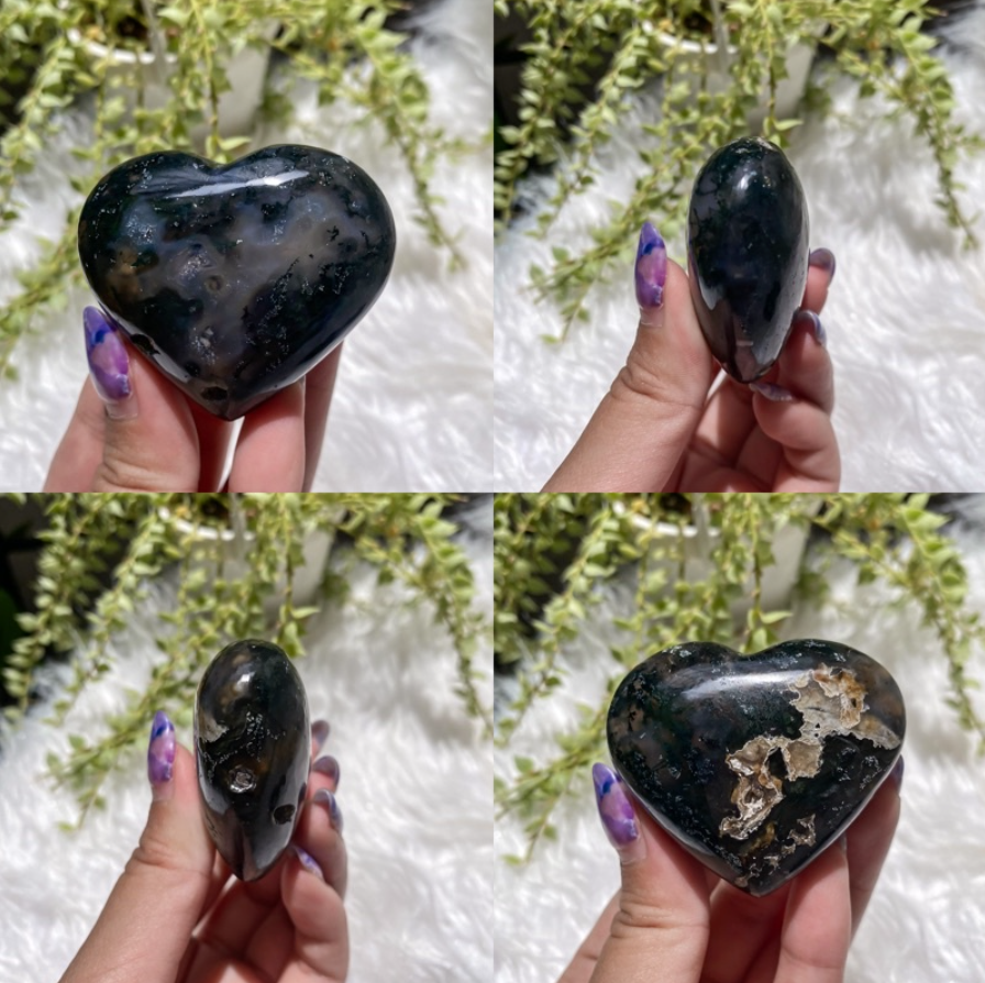 Moss Agate Puffy Hearts