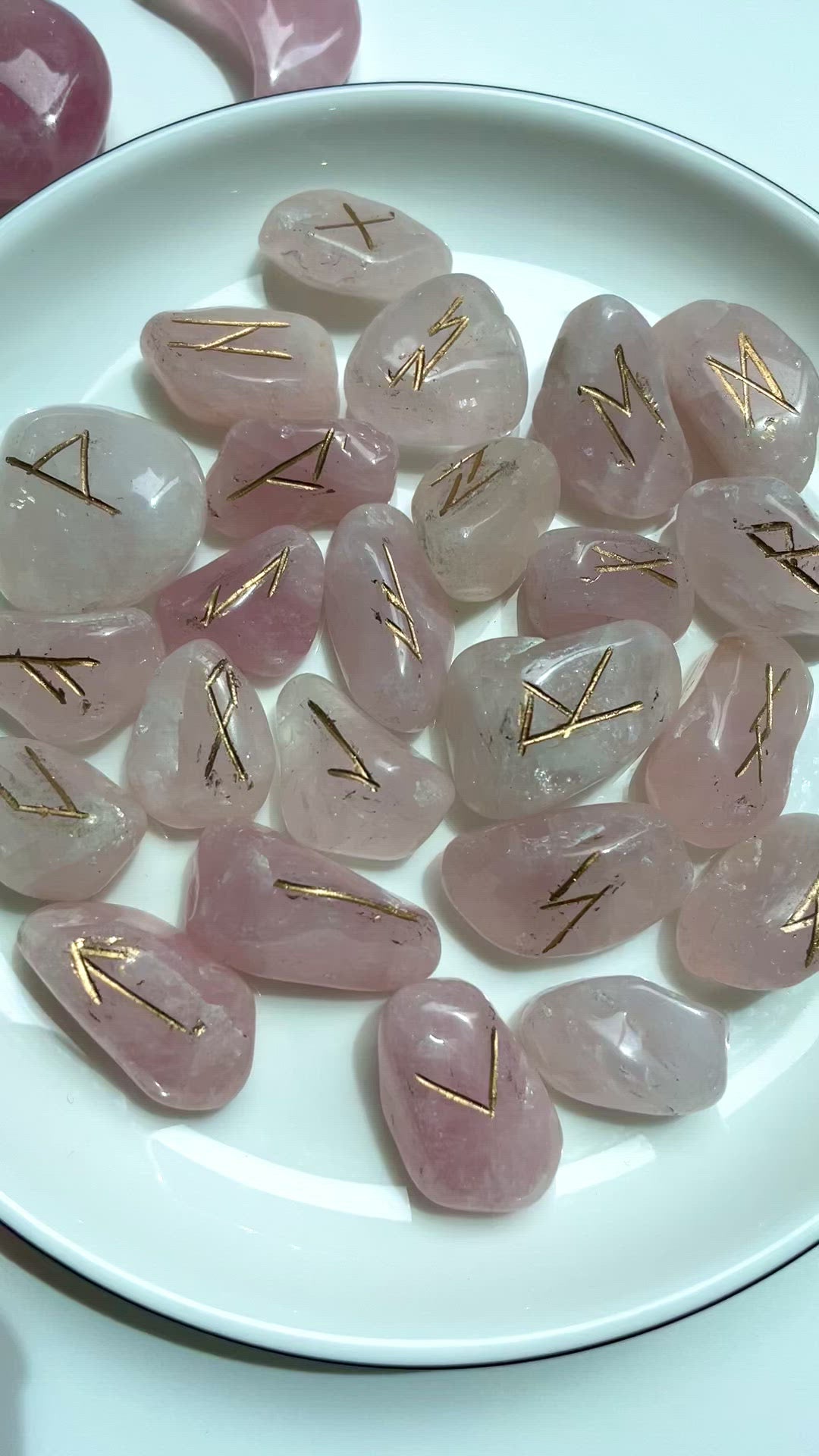 Alphabetised Rose Quartz Rune Stones