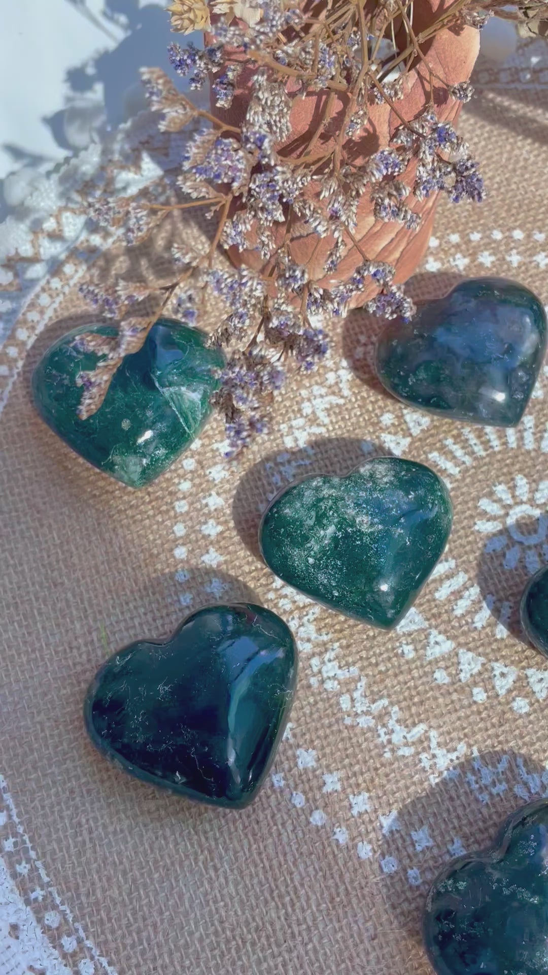 Moss Agate Puffy Hearts