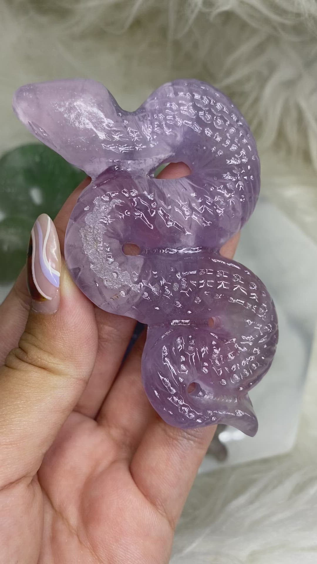 Pink Fluorite Snake Carving